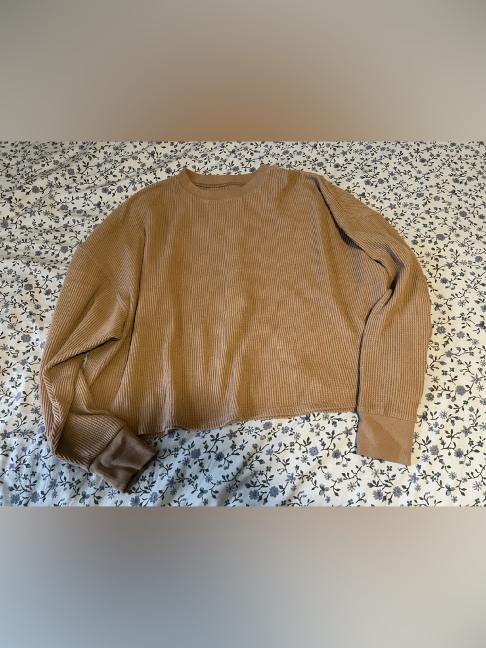 Abercrombie & Fitch Camel Ribbed Crewneck Sweater Long Sleeve Top
